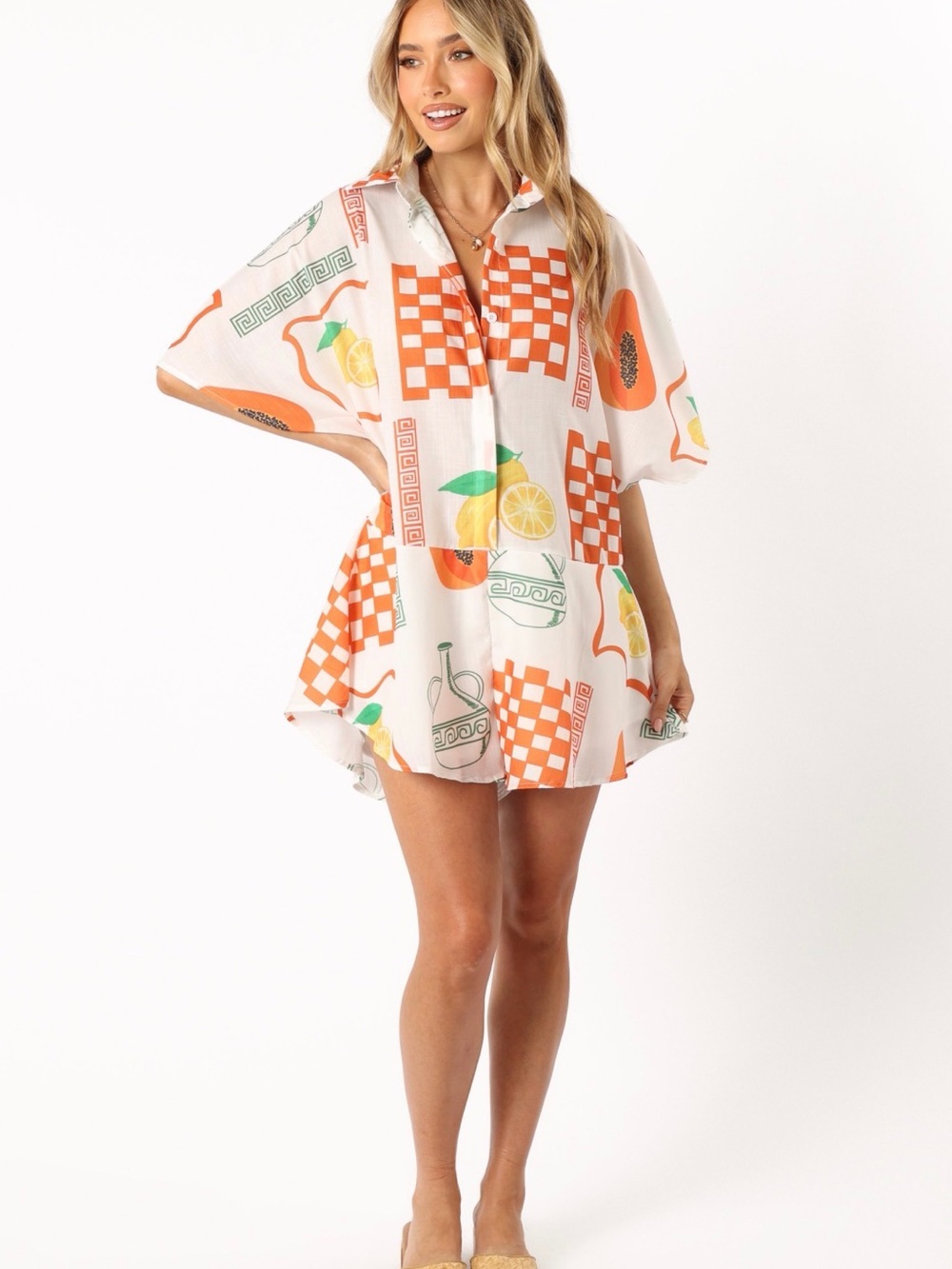 Petal & Pup Sebastian Romper - White Orange Printed Short Romper